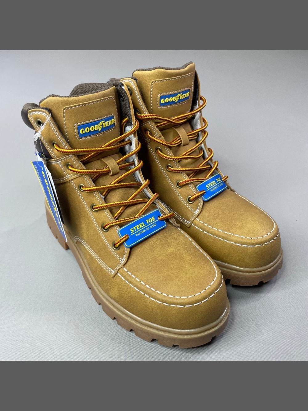 NEW Good Year Shoes Mens 7 brown leather steel toe work boots